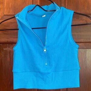 SHEIN Turquoise Sleeveless Zip Crop Top